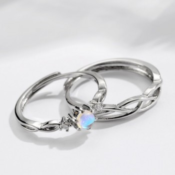OMHXZJ Wholesale European Fashion Woman Man Party Wedding Gift Silver Lovers Moonstone Resizable 925 Sterling Silver Ring RR242