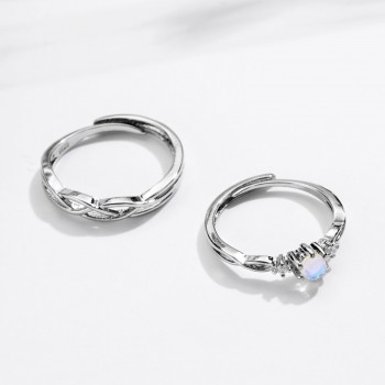 OMHXZJ Wholesale European Fashion Woman Man Party Wedding Gift Silver Lovers Moonstone Resizable 925 Sterling Silver Ring RR242