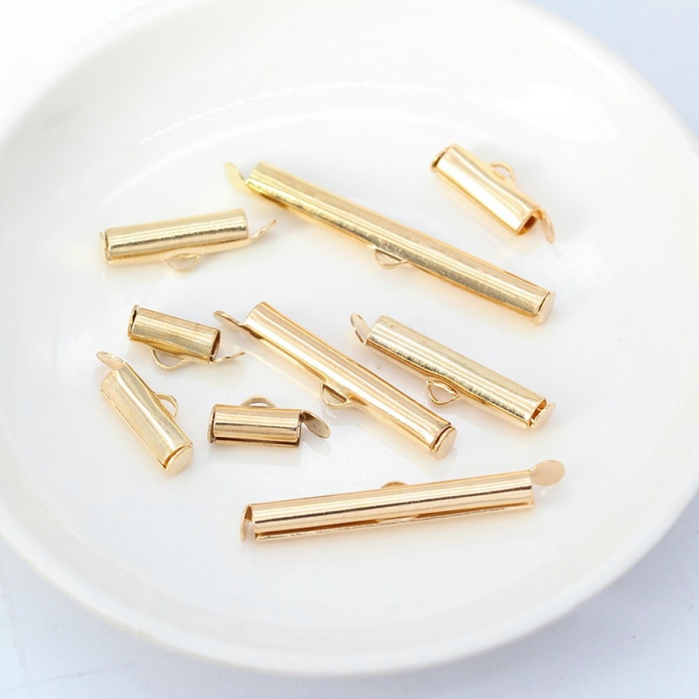 50p 10/13/16/20/25/30/35/40mm Silver Gold Beaded Miyuki Slide On End Clasp Tube Sliders End Caps Connector for Beadwork Cylinder