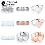 YCH Charm Gift 925 Sterling Silver  Classic T Logo Tiff Rings Heart Tiff Rings Rose Gold Silver Jewelry Match World Jewelry