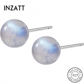 INZATT Classic Tiny Round MoonStone Stud Earrings Real 925 Sterling Silver For Fashion Women Party  Fine Jewelry Accessories