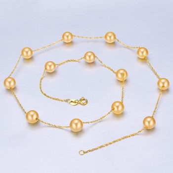 YS 18K Solid Gold Real Japanese Akoya 6-6.5mm Pearl 45cm Chain Necklace Anniversary Fine Jewelry