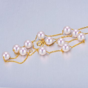 YS 18K Solid Gold Real Japanese Akoya 6-6.5mm Pearl 45cm Chain Necklace Anniversary Fine Jewelry