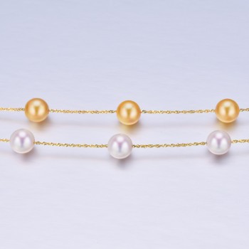 YS 18K Solid Gold Real Japanese Akoya 6-6.5mm Pearl 45cm Chain Necklace Anniversary Fine Jewelry