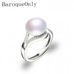 BaroqueOnly Pearl Ring Natural Freshwater Pearl Jewelry 925 Sterling Silver Rings For Women High Guality Zircon Wedding Gift