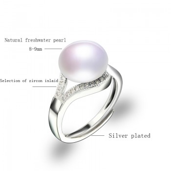 BaroqueOnly Pearl Ring Natural Freshwater Pearl Jewelry 925 Sterling Silver Rings For Women High Guality Zircon Wedding Gift