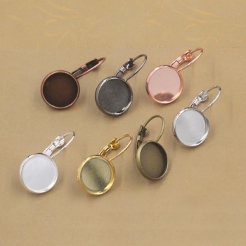 10pcs/lot 12mm Classic Color Series French Lever Back Earrings Base fit 12MM glass cabochons buttons earring bezels (05604)