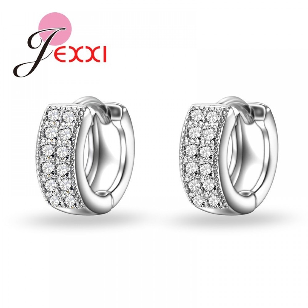 Jemmin Newest Style 925 Sterling Sliver Exquisite Women/Girls Stud Earrings Silver Fashion Jewelry Shiny White Crystal Hot Sale
