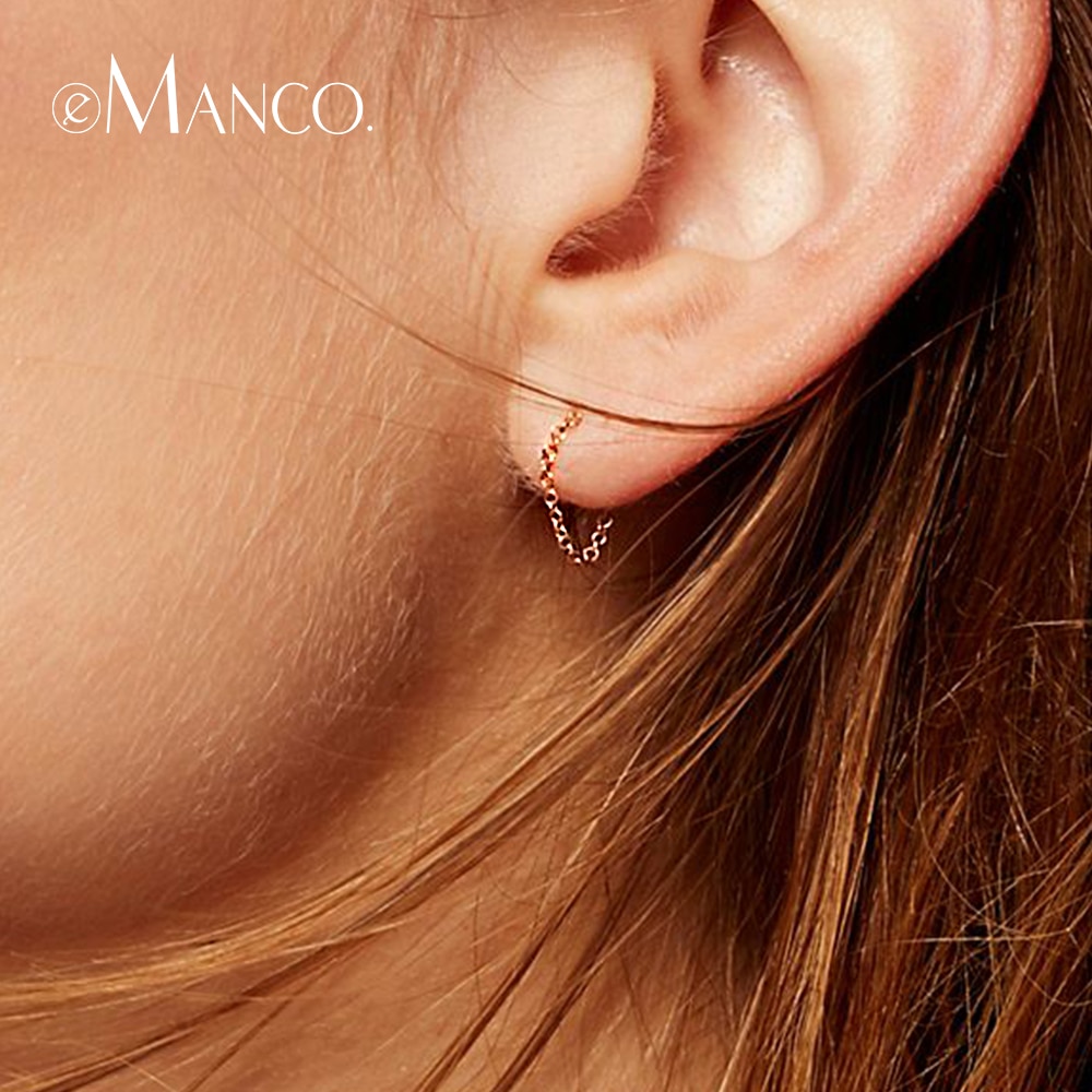 e-Manco Sterling Silver 925 Stud Earrings for Women Luxury Gold Color Link Chain Earrings for Women Korean Fashion Fine Jewelry