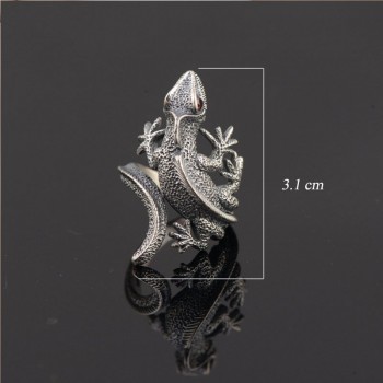 BUDONG 925 Sterling Silver Rings for Men Women Natural Garnet Stone Punk Gecko Animal Band Open Resizable Unisex Fine Jewelry