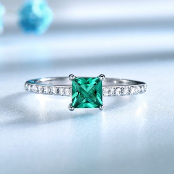 UMCHO Solid 925 Sterling Silver Jewelry Created Nano Russian Emerald Rings Romantic Wedding Band Gift For Women Fine Jewelry