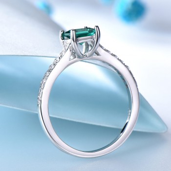 UMCHO Solid 925 Sterling Silver Jewelry Created Nano Russian Emerald Rings Romantic Wedding Band Gift For Women Fine Jewelry