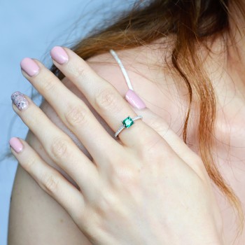 UMCHO Solid 925 Sterling Silver Jewelry Created Nano Russian Emerald Rings Romantic Wedding Band Gift For Women Fine Jewelry