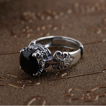 GQTORCH 925 Sterling Silver Black Onyx Stone Rings For Men And Women Carving Vintage Anchor Inlaid Natural Gemstone Opening Type