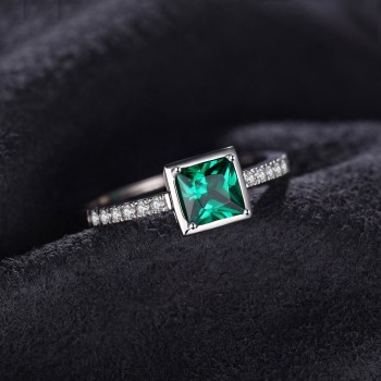 JewelryPalace Square 0.5ct Created Emerald Solitaire Ring 925 Sterling Silver Solitaire Engagement Ring Gift