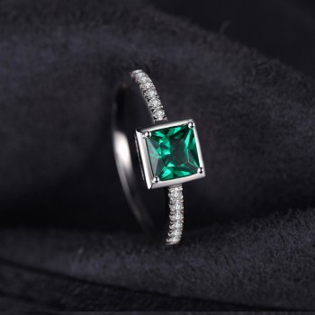 JewelryPalace Square 0.5ct Created Emerald Solitaire Ring 925 Sterling Silver Solitaire Engagement Ring Gift