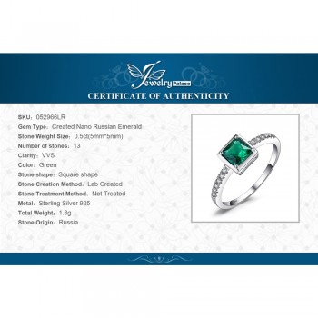 JewelryPalace Square 0.5ct Created Emerald Solitaire Ring 925 Sterling Silver Solitaire Engagement Ring Gift