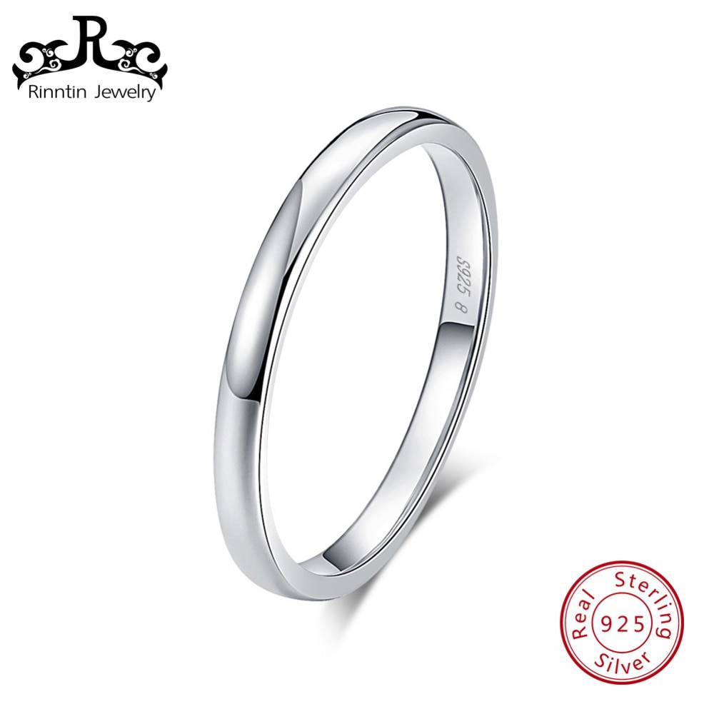 Rinntin Real 925 Sterling Silver Women Rings Pefect Polished Round Style Female Wedding Band Engagement Ring Fine Jewelry TSR74