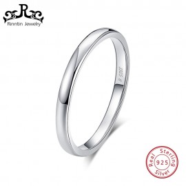 Rinntin Real 925 Sterling Silver Women Rings Pefect Polished Round Style Female Wedding Band Engagement Ring Fine Jewelry TSR74