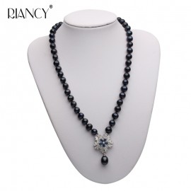 Natural 8-9MM freshwater Black Pearl Necklace Single layer Retro Choker Necklace for Women Classic Pearl Jewelry