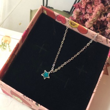 Sterling silver short necklace clavicle chain fine section fresh blue crystal mini cute five-pointed star MLSF01