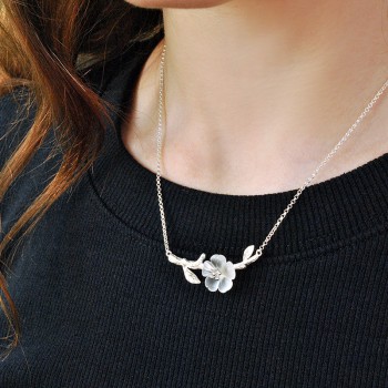 Lotus Fun Genuine 925 Sterling Silver Handmade Designer Fine Jewelry Flower in the Rain Necklace with Pendant for Women Collier