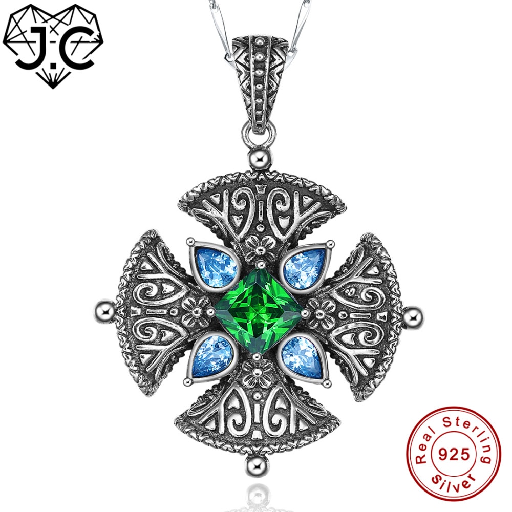 J.C Lady Rare Anniversary Necklace Pink amp; Garnet amp; Emerald Blue Topaz Solid 925 Sterling Silver Pendant Excellent Fine Jewelry