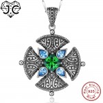 J.C Lady Rare Anniversary Necklace Pink amp; Garnet amp; Emerald Blue Topaz Solid 925 Sterling Silver Pendant Excellent Fine Jewelry