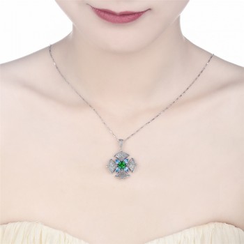 J.C Lady Rare Anniversary Necklace Pink amp; Garnet amp; Emerald Blue Topaz Solid 925 Sterling Silver Pendant Excellent Fine Jewelry