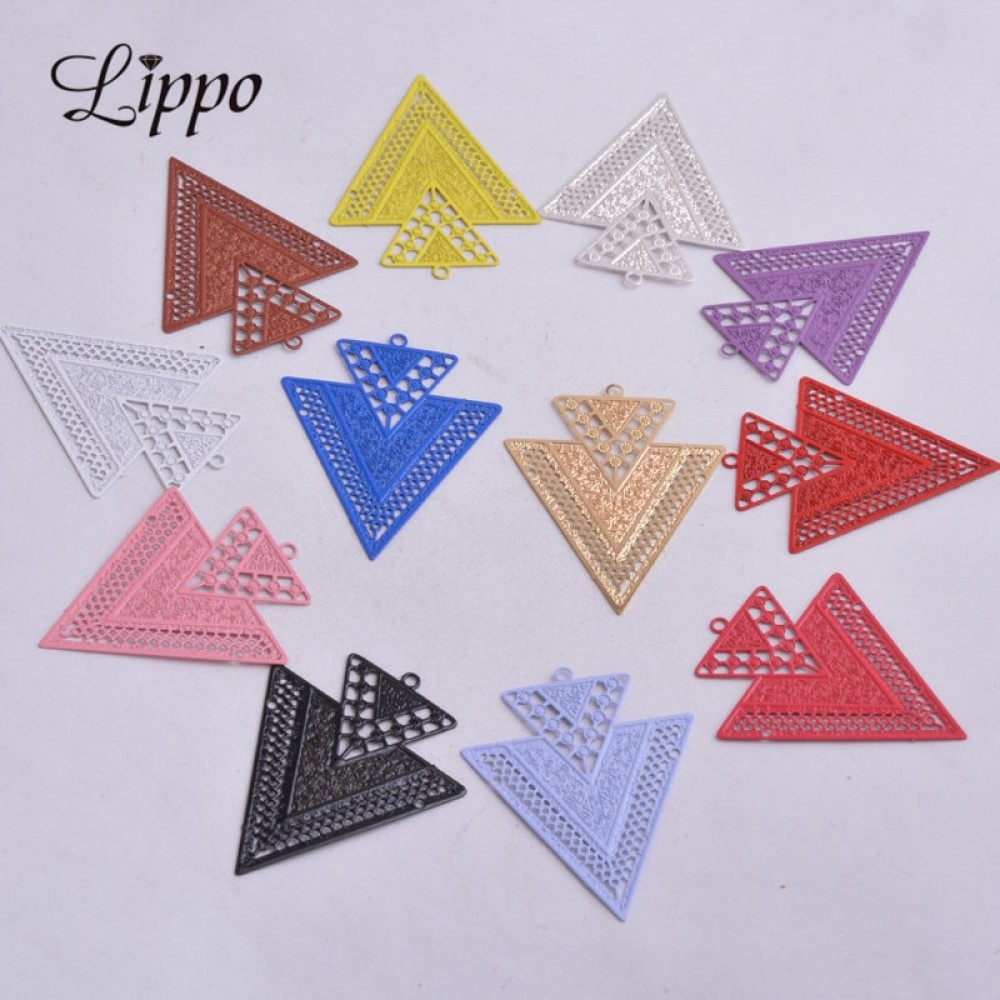 50pcs AB3335 Silver Big Triangle Charm Earrings Findings Geometric Colorful Pendants Connectors Diy Jewelry Earrings Red Color