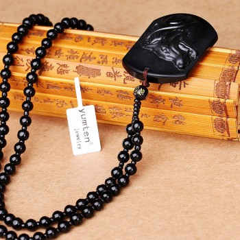 Black crystal necklace Necklace Natural Stone Pendant Buddha Guardian Ball Chain Lucky Gift Crystal Carved Women Jewelry Men 3A