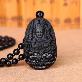 Black crystal necklace Necklace Natural Stone Pendant Buddha Guardian Ball Chain Lucky Gift Crystal Carved Women Jewelry Men 3A