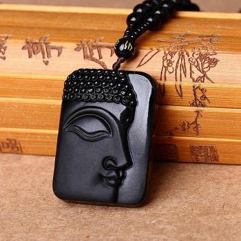 Black crystal necklace Necklace Natural Stone Pendant Buddha Guardian Ball Chain Lucky Gift Crystal Carved Women Jewelry Men 3A