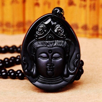 Black crystal necklace Necklace Natural Stone Pendant Buddha Guardian Ball Chain Lucky Gift Crystal Carved Women Jewelry Men 3A