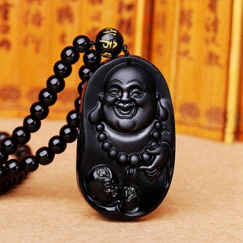 Black crystal necklace Necklace Natural Stone Pendant Buddha Guardian Ball Chain Lucky Gift Crystal Carved Women Jewelry Men 3A