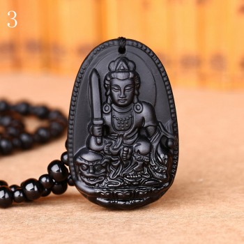 Black crystal necklace Necklace Natural Stone Pendant Buddha Guardian Ball Chain Lucky Gift Crystal Carved Women Jewelry Men 3A
