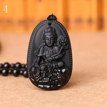 Black crystal necklace Necklace Natural Stone Pendant Buddha Guardian Ball Chain Lucky Gift Crystal Carved Women Jewelry Men 3A