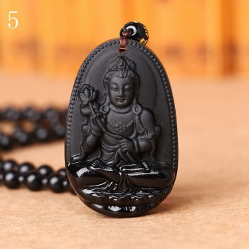 Black crystal necklace Necklace Natural Stone Pendant Buddha Guardian Ball Chain Lucky Gift Crystal Carved Women Jewelry Men 3A