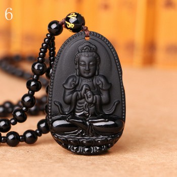 Black crystal necklace Necklace Natural Stone Pendant Buddha Guardian Ball Chain Lucky Gift Crystal Carved Women Jewelry Men 3A
