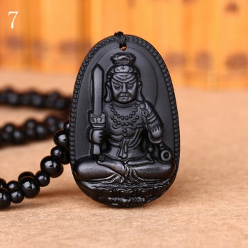 Black crystal necklace Necklace Natural Stone Pendant Buddha Guardian Ball Chain Lucky Gift Crystal Carved Women Jewelry Men 3A