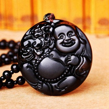 Black crystal necklace Necklace Natural Stone Pendant Buddha Guardian Ball Chain Lucky Gift Crystal Carved Women Jewelry Men 3A