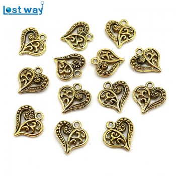 20/40pcs Mixed Antique Silver Gold Love Heart Beads Charm Metal Charms Words Diy Floating Charm Pendant Jewelry Making