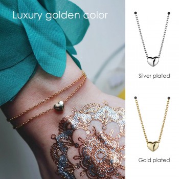 e-Manco Heart 925 Sterling Silver Choker Necklace Gold-plated Simple and Romantic Fine Jewelry Valentines Gift for Women