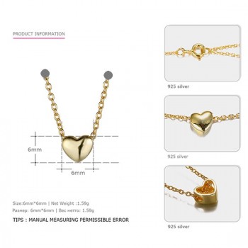e-Manco Heart 925 Sterling Silver Choker Necklace Gold-plated Simple and Romantic Fine Jewelry Valentines Gift for Women
