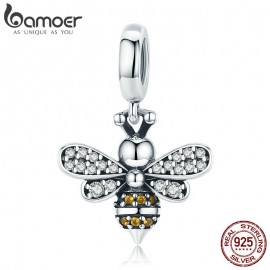 BAMOER 925 Sterling Silver Crystal Bee Luminous CZ Crystal Charm fit Women Charm Bracelets DIY Jewelry Girlfriend Gift SCC821