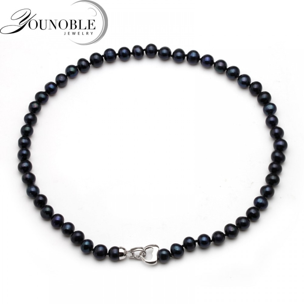 Real natural freshwater round black pearl necklace,trendy anniversary birthday gift choker pearl necklace women