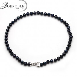 Real natural freshwater round black pearl necklace,trendy anniversary birthday gift choker pearl necklace women