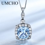 UMCHO Solid 925 Sterling Silver Necklaces Pendants Sky Blue Topaz Necklace For Women Engagement Wedding Christmas Jewelry New