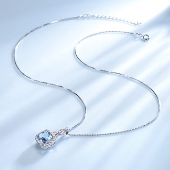 UMCHO Solid 925 Sterling Silver Necklaces Pendants Sky Blue Topaz Necklace For Women Engagement Wedding Christmas Jewelry New