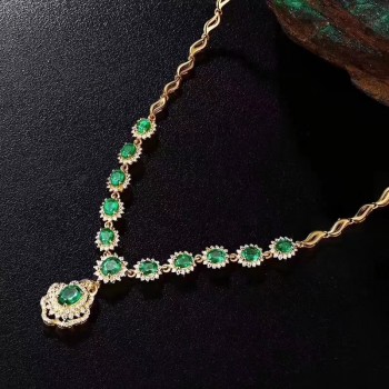 Natural green emerald Elegant Diana round Sunflower Necklace Natural gemstone Pendant Necklace 925 sliver women party Jewelry